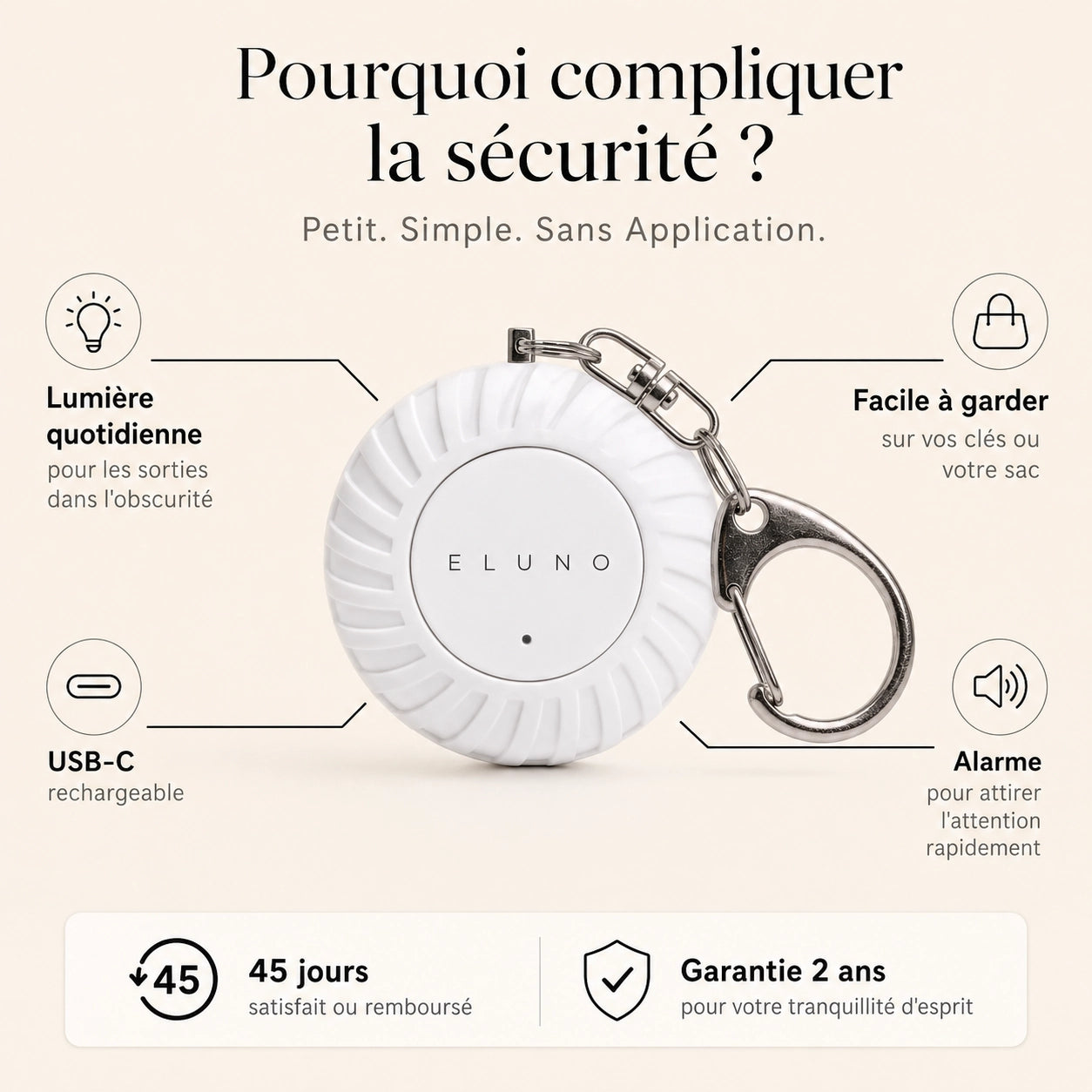 Alarme de Sécurité Personnelle & Lumière (2 en 1)